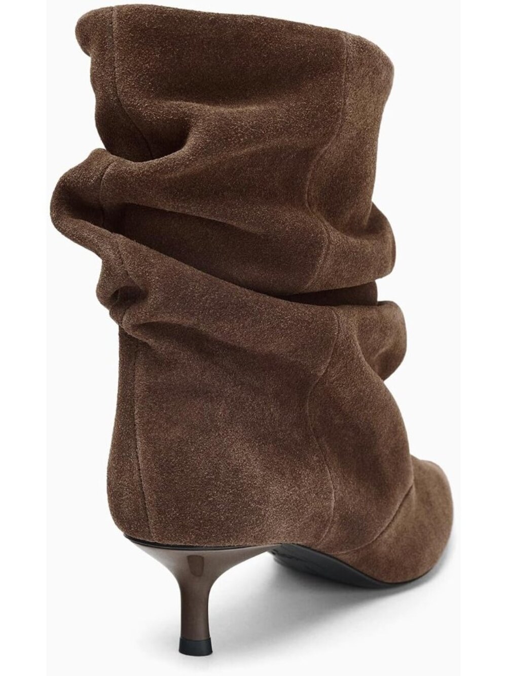 Women's Coffee Slouchy Pointed Toe Pull On Kitten Heel Casual Short Ankle Boots - Picture 5 of 6